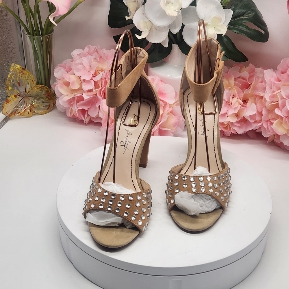 ABS Open-toed Rhinestone Pumps Size 8 - Picture 4 of 14